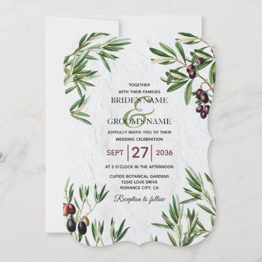 Invitation Feuille d'olive méditerranéen grec Mariage de l'îl (Devant)