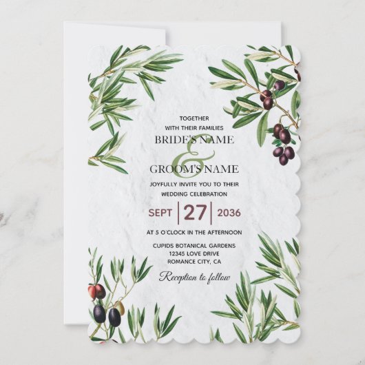 Invitation Feuille d'olive méditerranéen grec Mariage de l'îl (Devant)