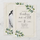 Invitation Feuille d'olive verte os blanc et or mariage rusti (Devant / Derrière)