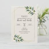 Invitation Feuille d'olive verte os blanc or de fiançailles (Debout devant)
