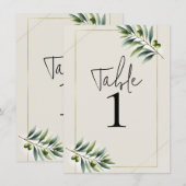 Invitation Feuille d'Olive Verte Os Blanc & Or Numéro de Tabl (Devant / Derrière)