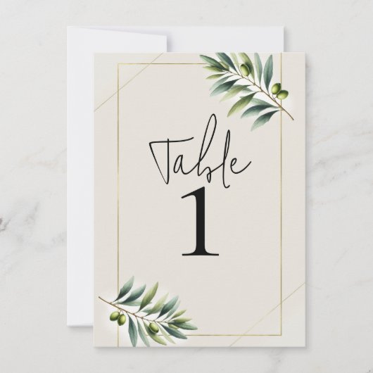 Invitation Feuille d'Olive Verte Os Blanc & Or Numéro de Tabl (Devant)