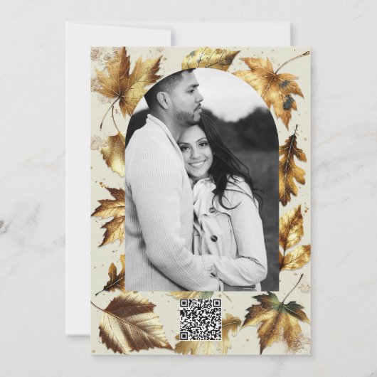 Invitation Feuille d'or Amande crème beige Mariage de automne (Dos)