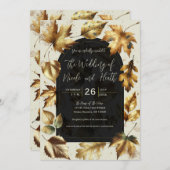 Invitation Feuille d'or Amande crème beige Mariage de automne (Devant / Derrière)