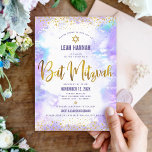 Invitation feuille d'or bat mitzvah et couleur d'eau moderne<br><div class="desc">Soyez fier, réjouissez-vous et présentez cette étape importante de votre Bat mitzvah préféré ! Envoyez cette fausse feuille et parties scintillant en or brillant, moderne et étonnante, contre un arrière - plan d'aquarelle mauve, invitation personnalisée à se souvenir d'un événement. Personnalisez le texte personnalisé avec le nom, la date et...</div>