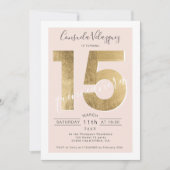 Invitation feuille d'or chic script blush quinceanera photo (Devant)