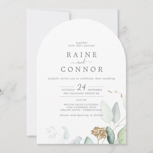 Invitation Feuille d'or de verdure Airy tout en un Mariage d' (Devant)