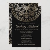 Invitation Feuille d'or d'invitations de Mitzvah de barre (Devant / Derrière)