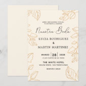Invitation Feuille d'or élégante Crème espagnole Nuestra Boda (Devant / Derrière)