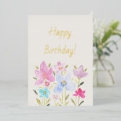 Invitation Feuille d'Or Fleurs Sauvages Aquarelle  (Debout devant)