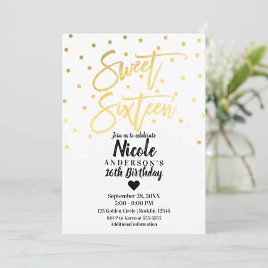 Invitation Feuille d'Or Glam Moderne Script Douze Seize (Debout devant)