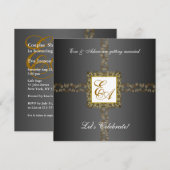 Invitation Feuille d'or grise d'invitation de douche de (Devant / Derrière)