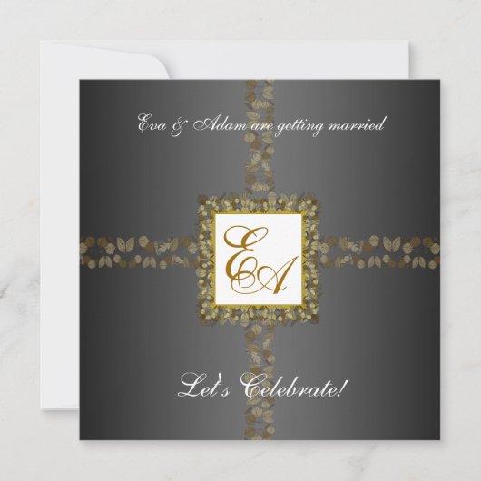 Invitation Feuille d'or grise d'invitation de douche de (Devant)