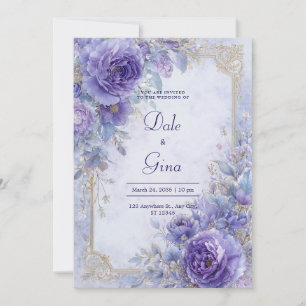 Invitation Feuille d'Or Lilas Violet Floral Baroque Mariage
