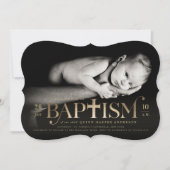 Invitation Feuille d'Or Moderne Classique Croix Gras Baptême (Devant)