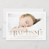 Invitation Feuille d'or Moderne Croix Gras Élégant Baptême Ph (Devant)