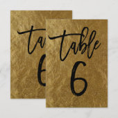 Invitation Feuille d'or Moderne Écriture Table Numéro 6 (Devant / Derrière)
