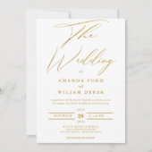 Invitation Feuille d'or moderne et Mariage simple blanc (Devant)