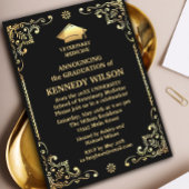 Invitation Feuille d'or noir chic Graduation