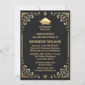 Invitation Feuille d'or noir chic Graduation (Devant)