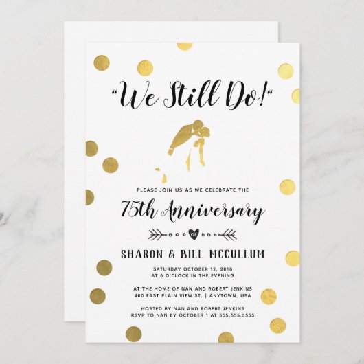 Invitation Feuille d'Or On Continue | 75e Anniversaire de Mar (Devant / Derrière)