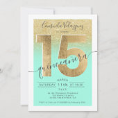 Invitation feuille d'or parties scintillant script menthe qui (Devant)