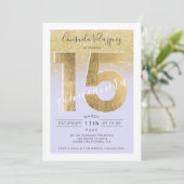 Invitation feuille d'or parties scintillant script quinceaner (Debout devant)