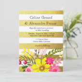 Invitation Feuille d'or rayée Folklore Fleurs Mariage jaune (Debout devant)