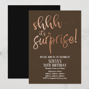 Invitation Feuille d'Or Rose, chut c'est une fête surprise