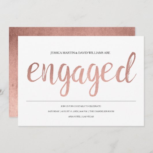 Invitation Feuille d'or rose de Faux engagée (Devant / Derrière)