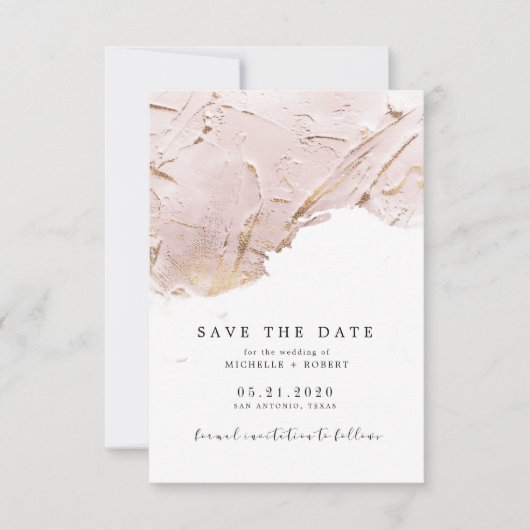 Invitation feuille d'or rose texturée Photo Enregistrer la da (Devant)