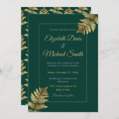 Invitation Feuille d'or tropicale Emerald Green (Devant / Derrière)