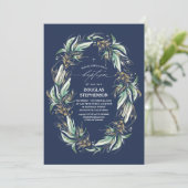 Invitation Feuille d'or vert couronne marine Baptême bleu mar (Debout devant)