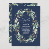 Invitation Feuille d'or vert couronne marine Baptême bleu mar (Devant / Derrière)