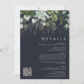 Invitation Feuille d'or verte | Dark Navy All In One QR Code (Dos)
