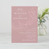 Invitation Feuille en cascade Dusty Rose Mariage (Debout devant)