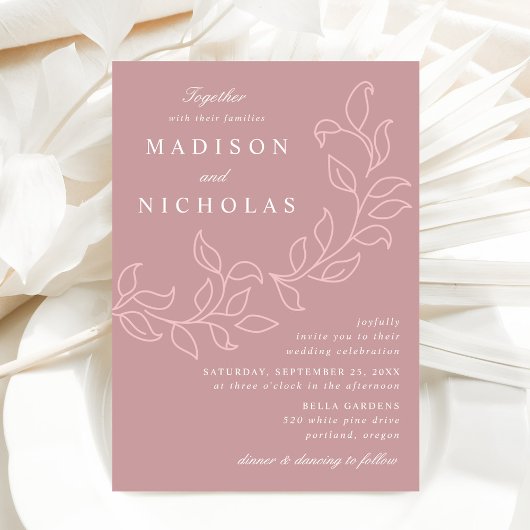 Invitation Feuille en cascade Dusty Rose Mariage