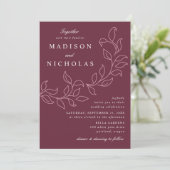 Invitation Feuille en cascade Merlot Mariage (Debout devant)