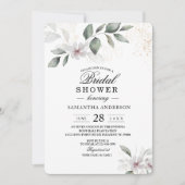 Invitation Feuille et fleur d'aquarelle de verdure douce | Or (Devant)