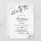 Invitation Feuille et fleur d'aquarelle de verdure douce | Or (Devant)