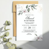 Invitation Feuille et fleur d'aquarelle de verdure douce | Or