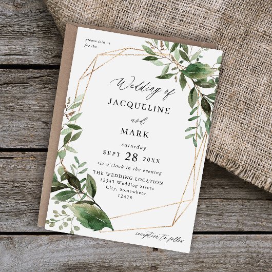 Invitation Feuille et Mariage d'or Eucalyptus