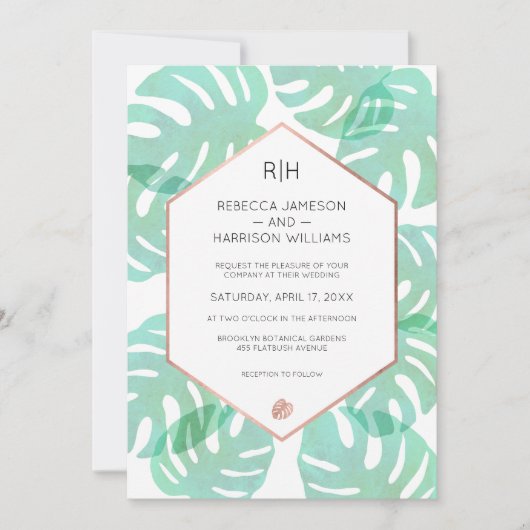 Invitation Feuille et or Rose Monstera (Devant)