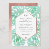 Invitation Feuille et or Rose Monstera (Devant / Derrière)