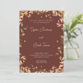 Invitation Feuille Floral orange et vert Brown Mariage (Debout devant)