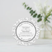 Invitation Feuille gris motif moderne fleuri mariage (Debout devant)