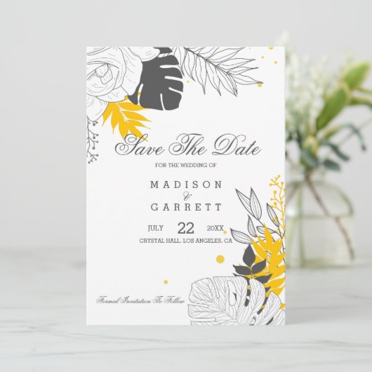 Invitation Feuille Jaune Et Blanche (Debout devant)