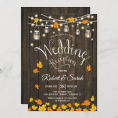 Invitation Feuille Lumières Bois Automne Rustique Mariage Réc (Devant / Derrière)