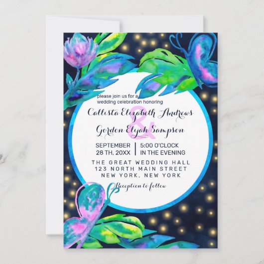 Invitation Feuille Mariage  d'aquarelle marine (Devant)