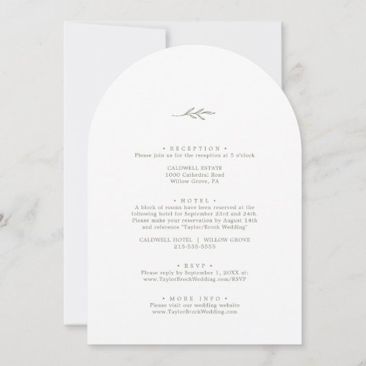 Invitation Feuille minimale | Arche verte d'olive en un seul  (Dos)